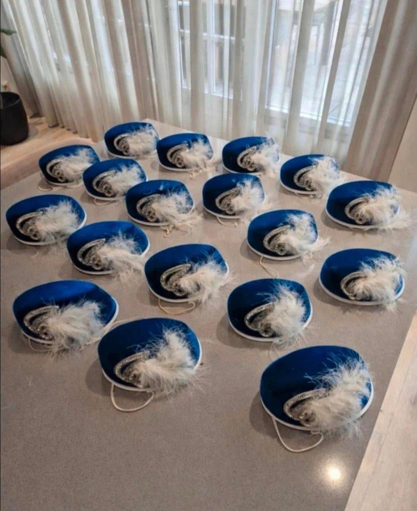 15x Hoedje met veren en strass - Blauw, Kleding | Dames, Hoeden en Petten, Ophalen of Verzenden, Zo goed als nieuw, One size fits all