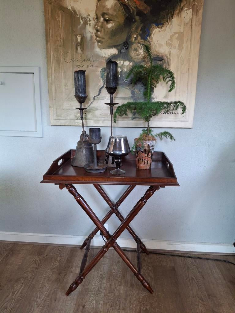 Antieke Butler Tray / Dienbladtafel - Mahoniehout, Antiek en Kunst, Ophalen of Verzenden