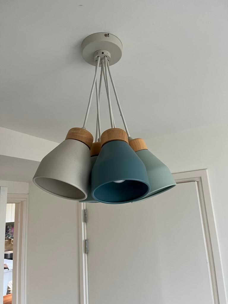 Hanglamp met 5 kappen, verschillende kleuren, Ophalen, Zo goed als nieuw, Metaal, Minder dan 50 cm