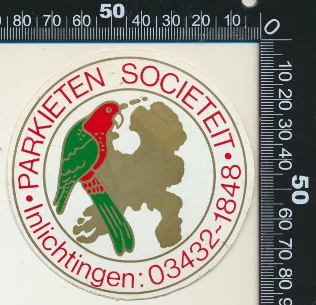 Sticker: Parkieten Societeit (1), Ophalen of Verzenden, Zo goed als nieuw, Dier en Natuur