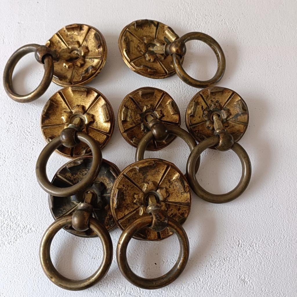 Set van 7 messing lade ringgrepen, Antiek en Kunst, Ophalen of Verzenden