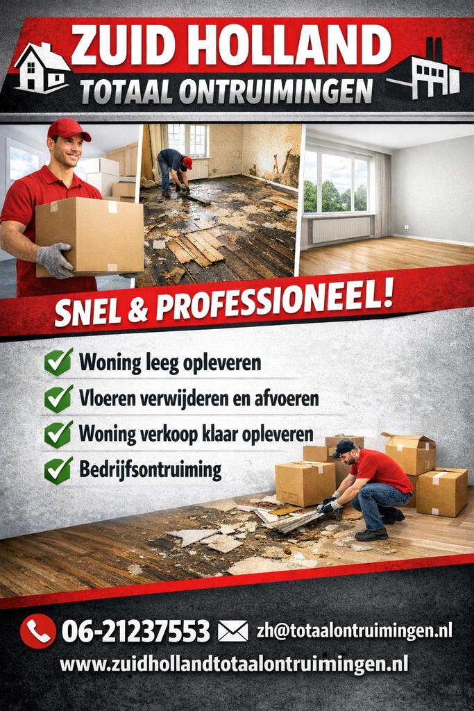 Woning ontruiming Zuid-Holland 06-21237553, Inpakservice, Verhuizen binnen Nederland