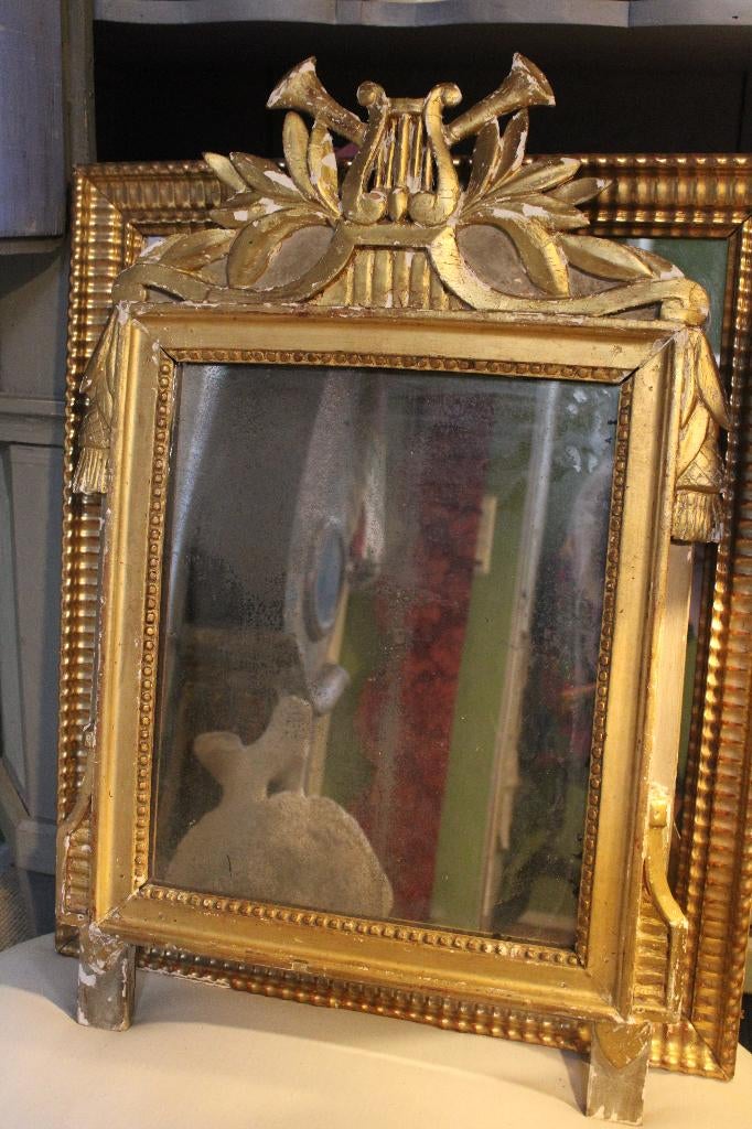 Antieke franse bruidsspiegel spiegel kuif bois dore harp, Antiek en Kunst, Ophalen, Rechthoekig, Minder dan 50 cm, Minder dan 100 cm