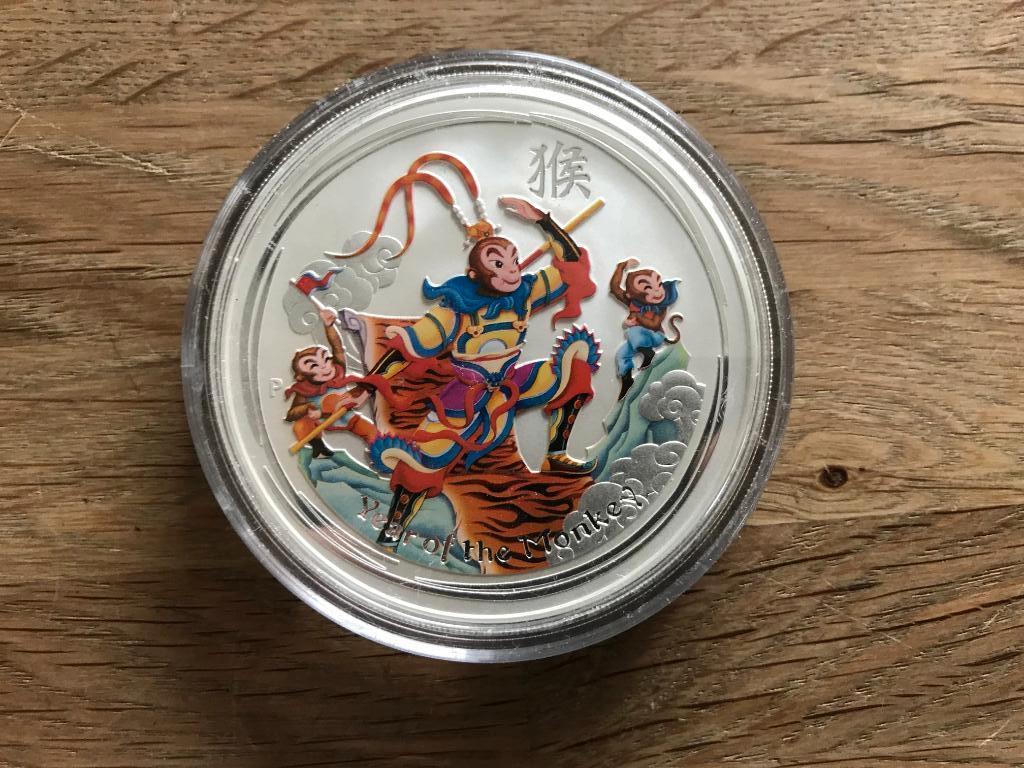 Monkey king 5 oz zilveren munt lunar 2, Ophalen of Verzenden, Zilver