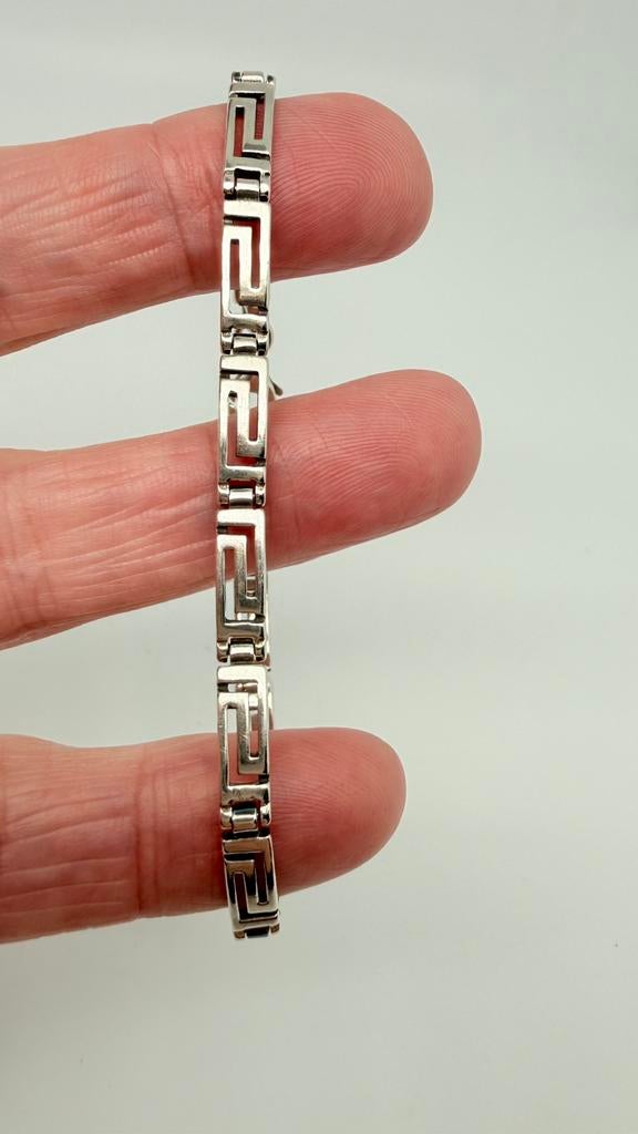 Zilveren Griekse armband, meander schakelarmand., Ophalen of Verzenden, Zo goed als nieuw, Zilver