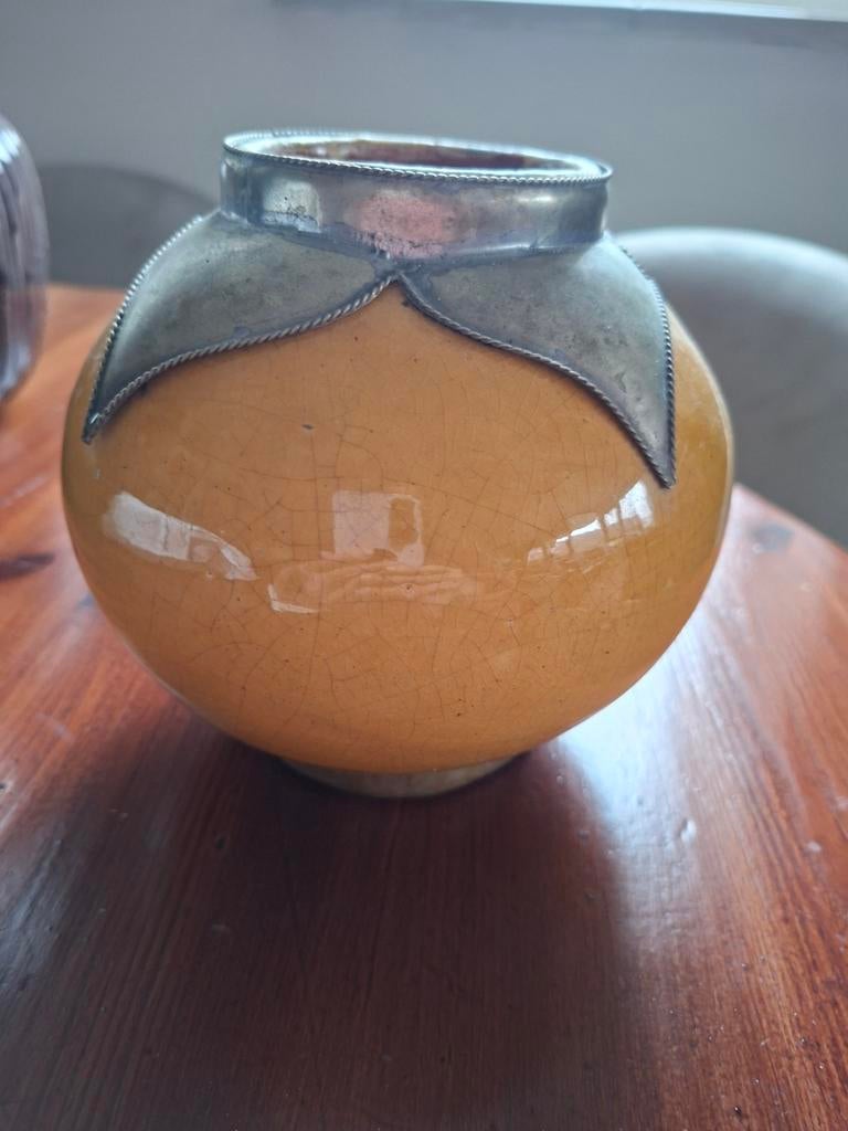 Vintage Marokkaanse Vaas met Zilveren Details 14 cm hoog, Ophalen of Verzenden