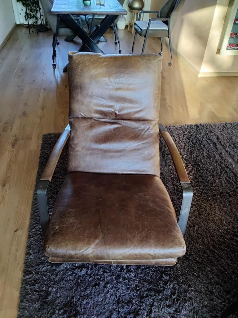 Rundlederen fauteuil, Huis en Inrichting, Fauteuils, Ophalen, 75 tot 100 cm, 50 tot 75 cm