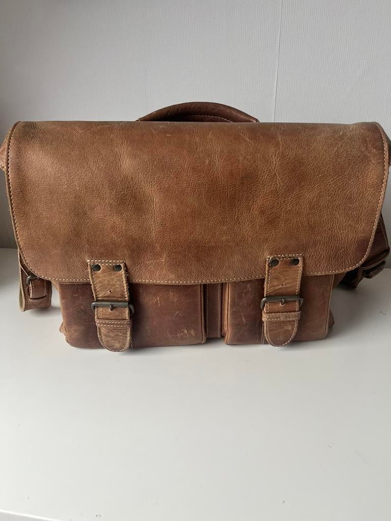 Leather bag, Bruin, Ophalen of Verzenden, Zo goed als nieuw, 30 tot 40 cm
