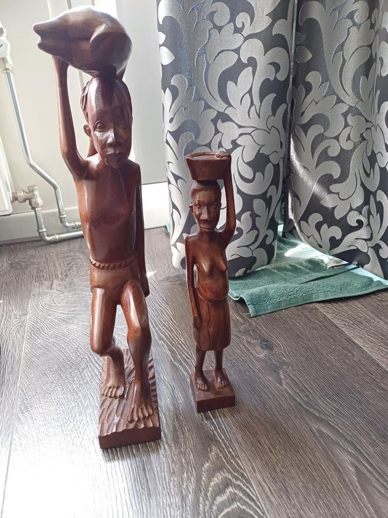Houten Afrikaanse Beelden Set, Antiek en Kunst, Ophalen of Verzenden