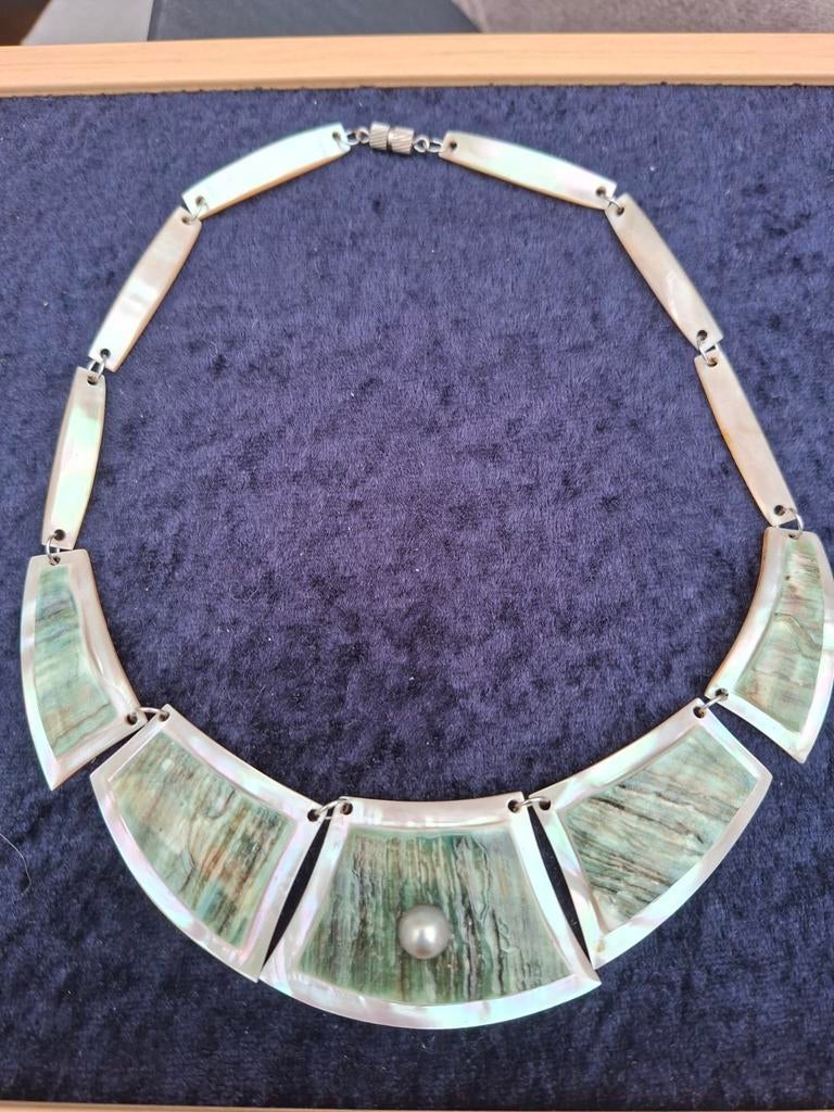 Vintage ketting abalone schelp parelmoer, Sieraden, Tassen en Uiterlijk, Kettingen, Ophalen, Zo goed als nieuw, Steen of Mineraal