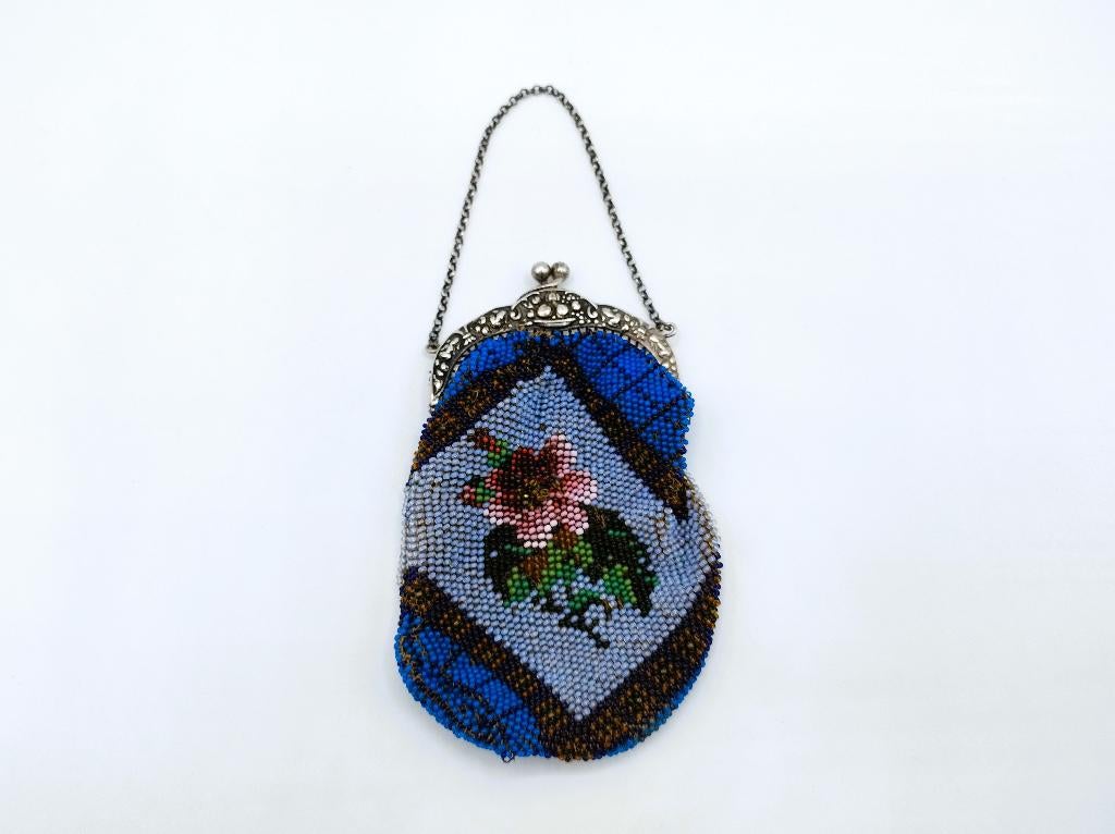 Zilveren tasbeugel met kralentas, Duitsland, Antiek en Kunst, Antiek | Goud en Zilver, Verzenden, Zilver