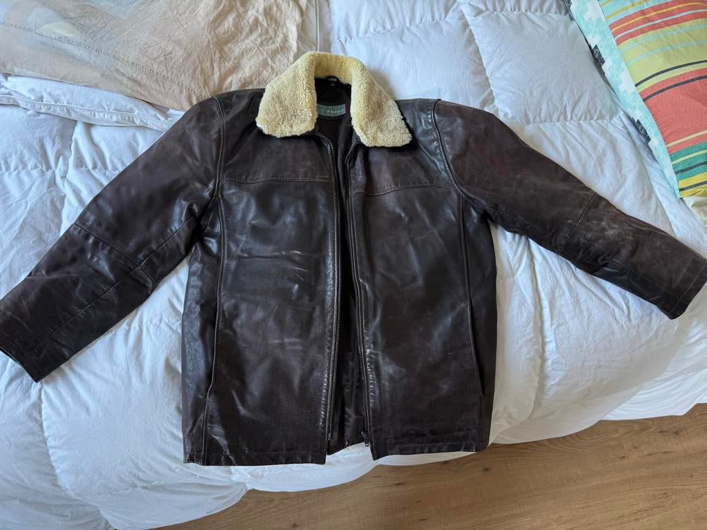 Leren jas met kraag, Kleding | Heren, Jassen | Winter, Ophalen of Verzenden, Zo goed als nieuw, Maat 46 (S) of kleiner, Bruin