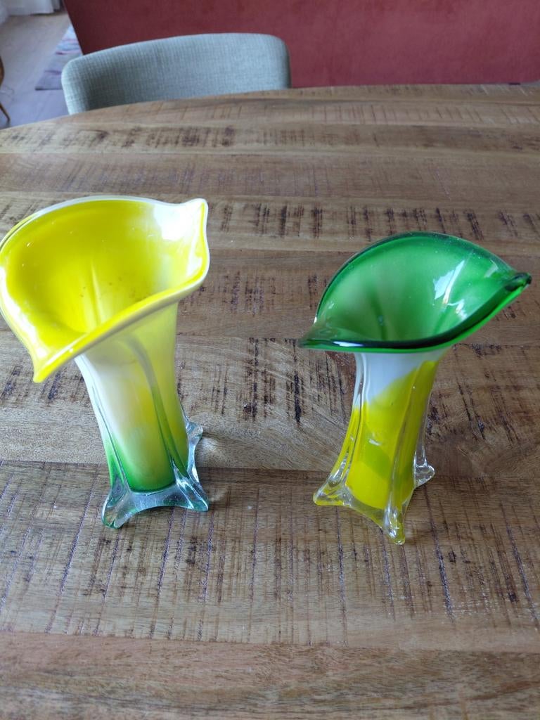 Murano glas vaasjes - 19 cm - onbeschadigd, Ophalen, Zo goed als nieuw, Glas