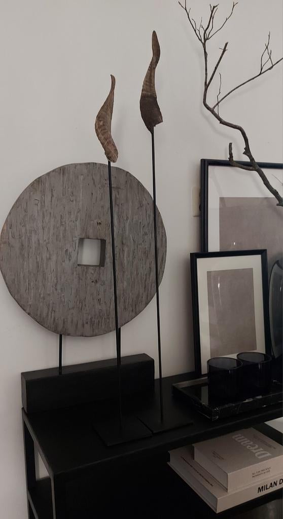 2 stoere sobere ijzeren ornamenten met hoorns, Ophalen of Verzenden, Zo goed als nieuw