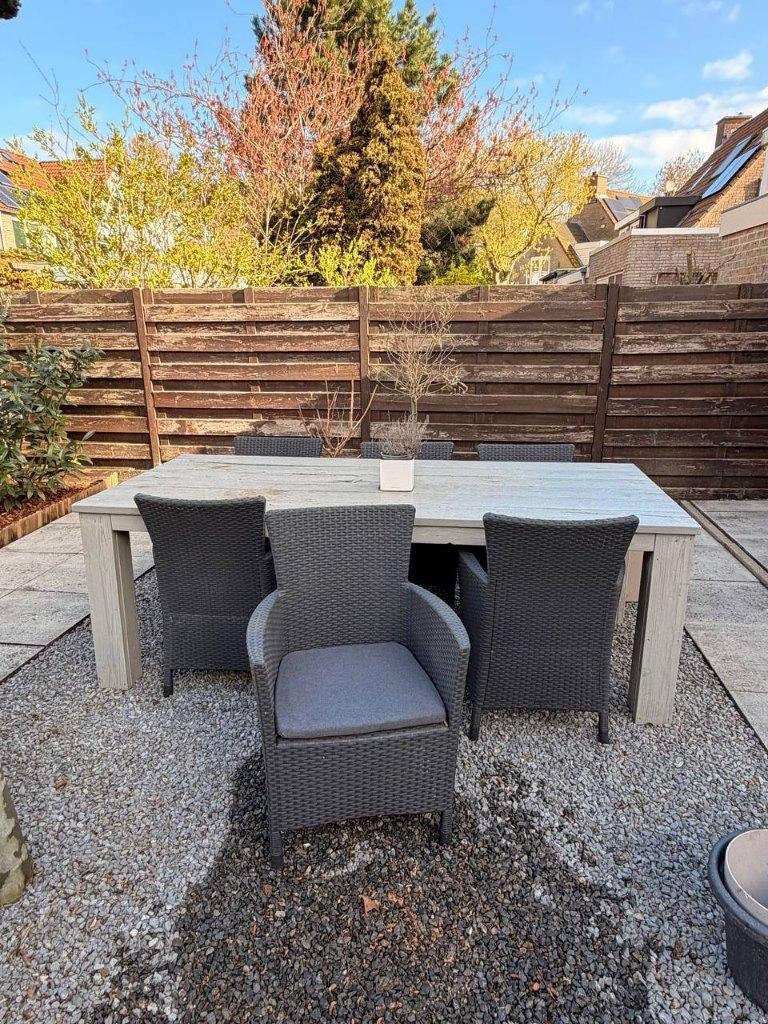 6x tuinstoelen wicker antraciet met kussens, Ophalen, Gebruikt, Wicker