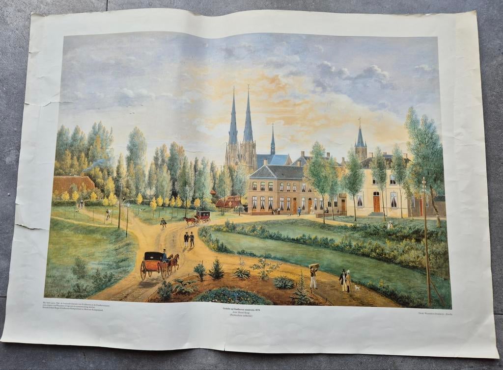 Reproductie Henri Knip: Gezicht op Eindhoven omstreeks 1870, Antiek en Kunst, Ophalen of Verzenden