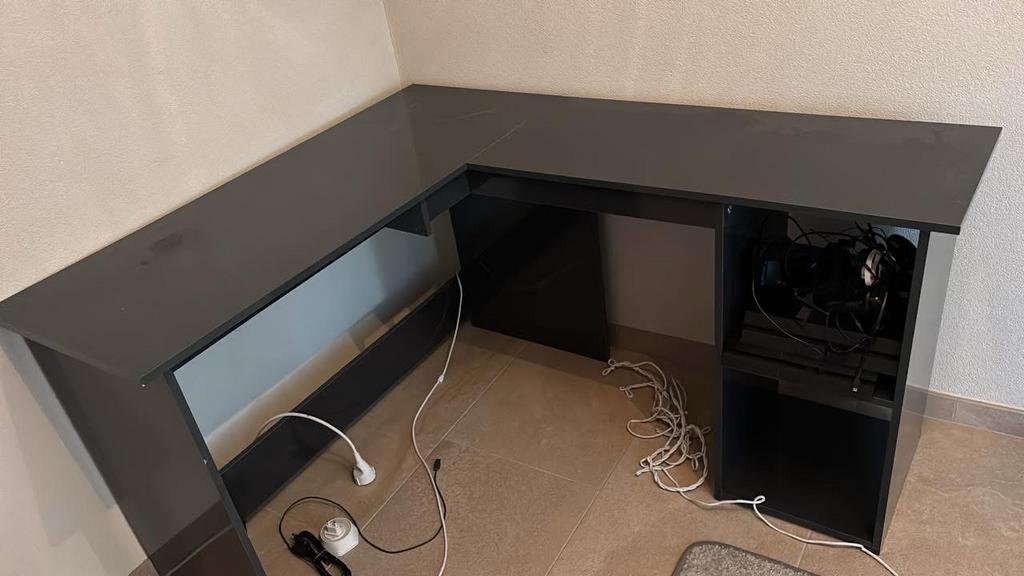 Modern grijs hoekbureau met opbergruimte GRATIS ZSM OPHALEN, Ophalen, Opbergruimte, Gebruikt, Spaanplaat of MDF