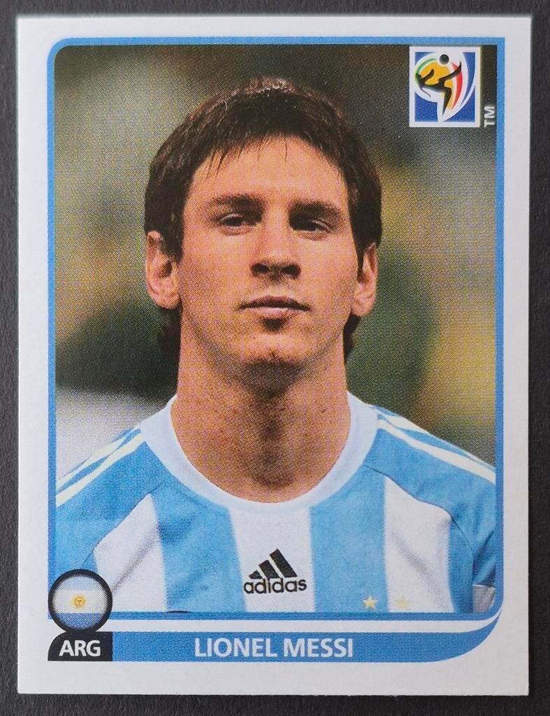 Panini sticker Lionel Messi - Argentinië, WK 2010, Ophalen of Verzenden, Zo goed als nieuw, Buitenlandse clubs, Poster, Plaatje of Sticker