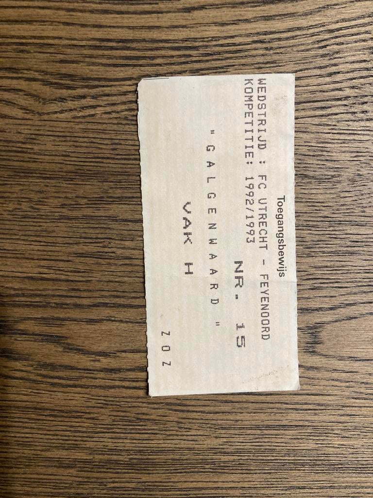 TOEGANGSBEWIJS UTRECHT-FEYENOORD 92-93, Verzamelen, Sportartikelen en Voetbal, Ophalen of Verzenden, Zo goed als nieuw, Feyenoord