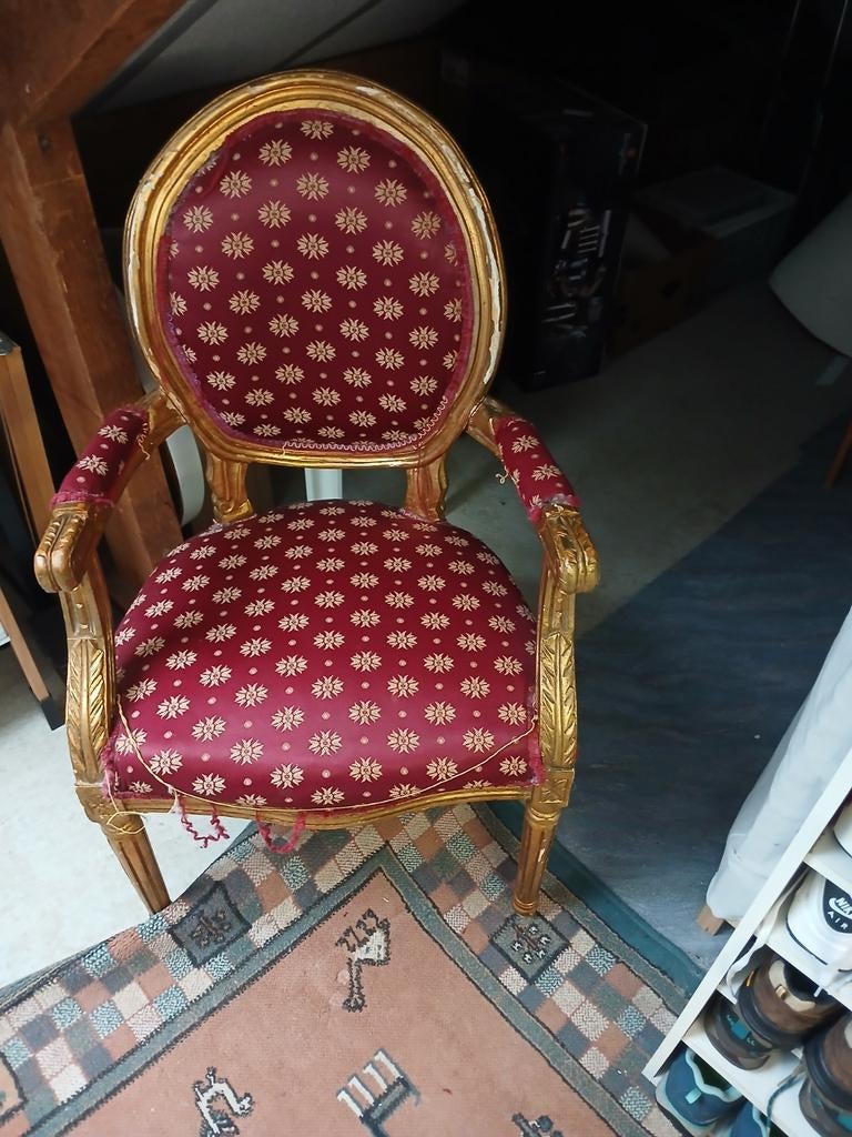 Antieke Louis XVI Stijl Fauteuil - Rood/Goud, Ophalen of Verzenden