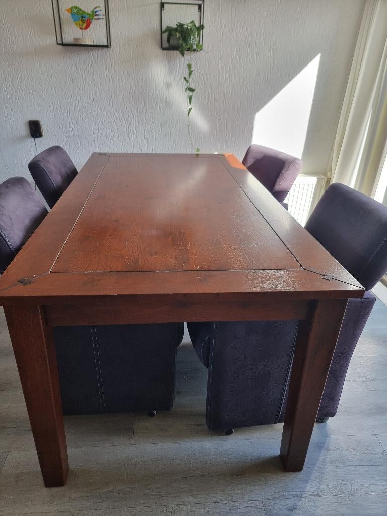 eettafel met  4 stoelen, Ophalen, Gebruikt, Eikenhout, 50 tot 100 cm