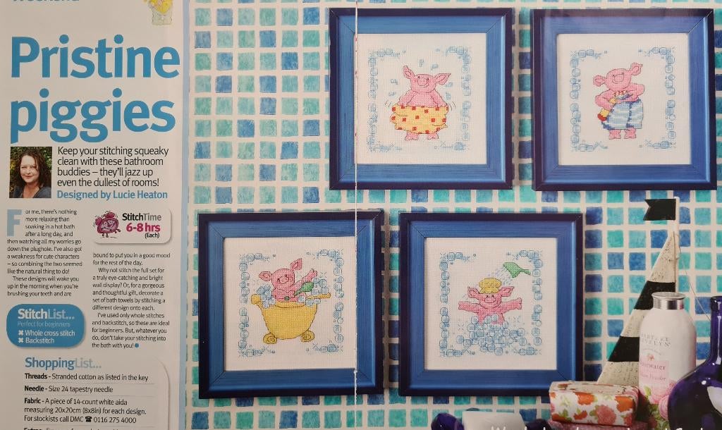 Biggetjes in de badkamer 4 borduurpatronen, Ophalen, Nieuw, Handborduren, Patroon