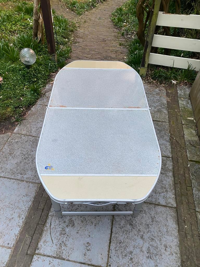 Inklapbare campingtafel, verstelbare poten, Caravans en Kamperen, Ophalen, Gebruikt