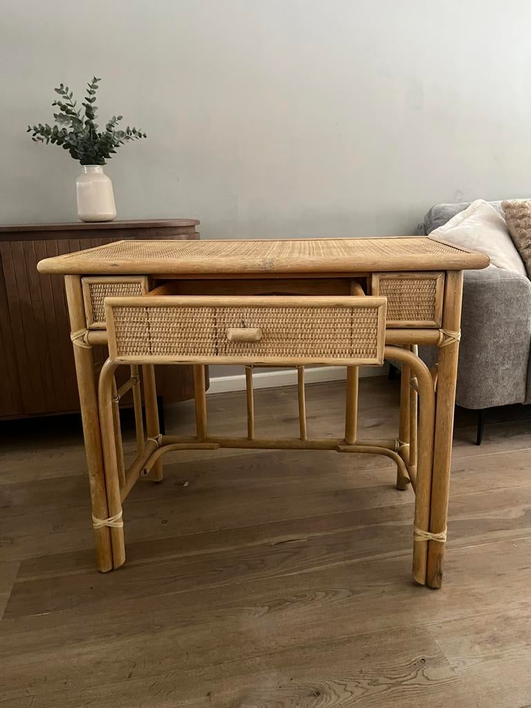 Bureau met Lade Rotan Bamboe - Vintage Stijl, Ophalen, Gebruikt