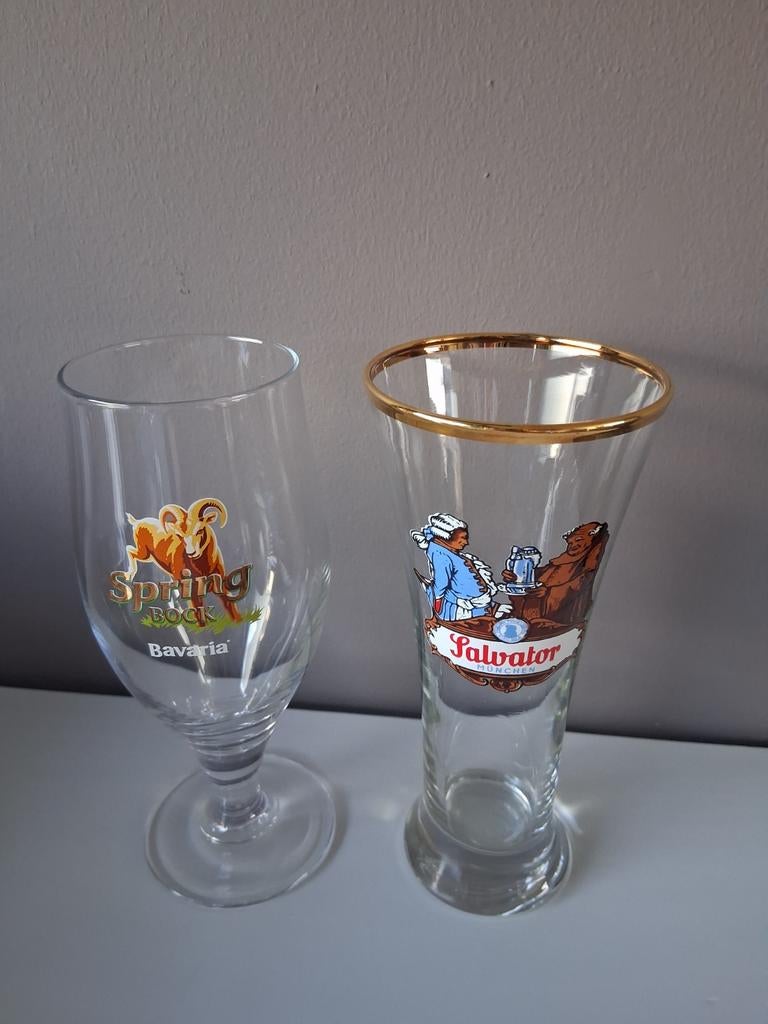 Bierglazen bavaria spring bock & salvator München, Ophalen of Verzenden, Zo goed als nieuw, Bierglas