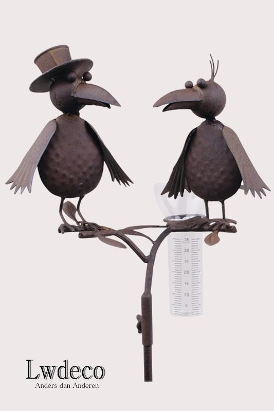 NIEUW Mooie Metalen Tuinsteker regenmeter 2 raven 100x30cm, Ophalen of Verzenden, Nieuw
