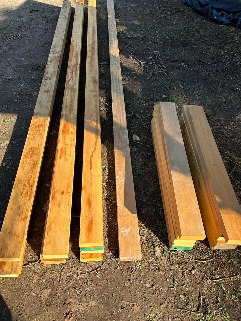 Geschaafde Balken merbau, Doe-het-zelf en Verbouw, Hout en Planken, Ophalen of Verzenden