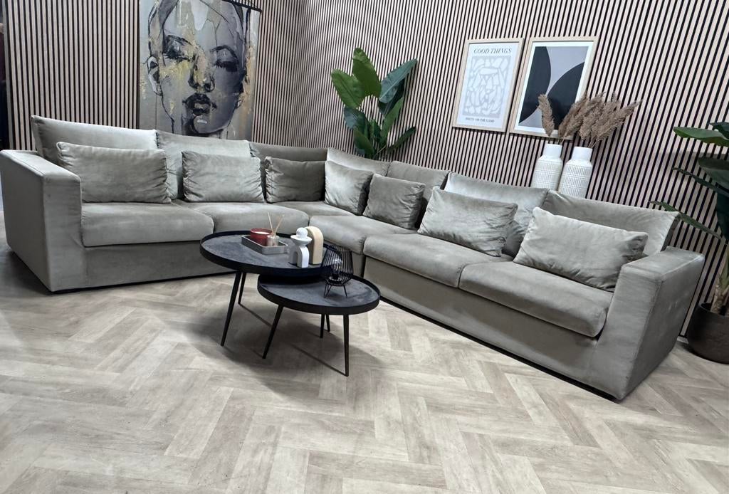 LUXE Royale Velvet Velours Hoekbank - Taupe - 345x283, Huis en Inrichting, Banken | Bankstellen, -, -, Hoekbank, 300 cm of meer