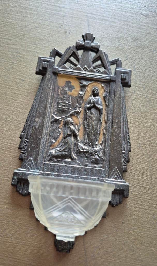 Art deco wijwaterbakje, vintage wijwater bakje, ca '30, Verzamelen, Religie, Gebruikt, Ophalen of Verzenden