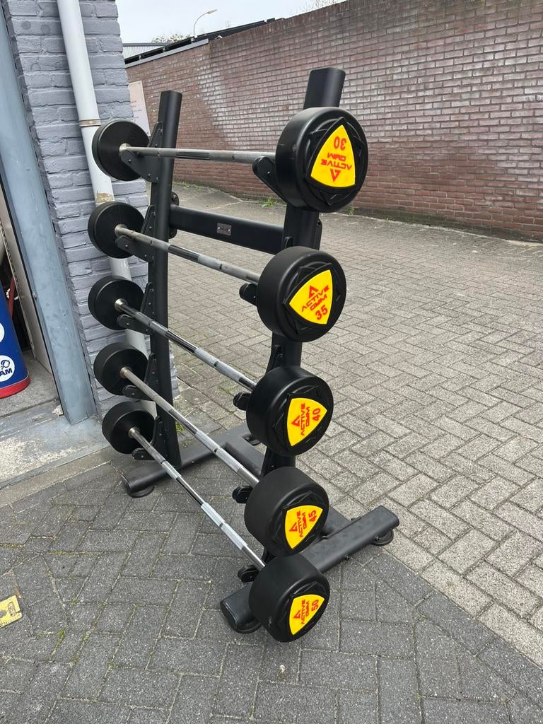 Vaste halter stangen 30-50 kg incl rek, Ophalen, Halterstangen, Active gym, Zo goed als nieuw