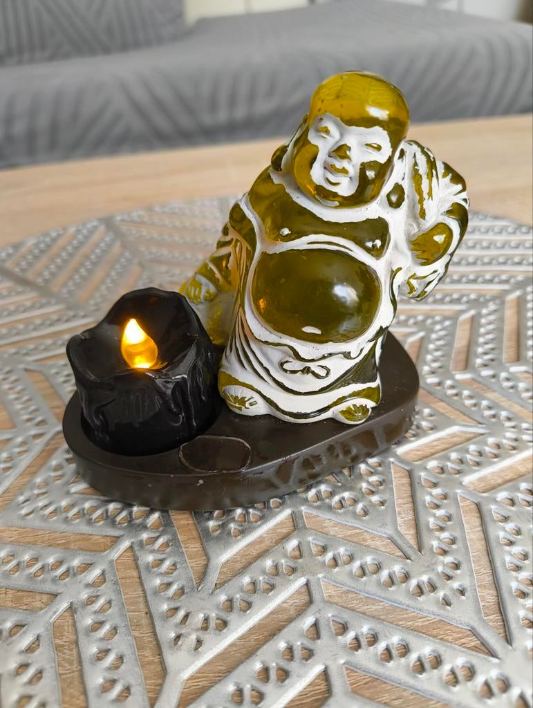 Glazen Happy Boeddha beeldje - Geluk, Voorspoed & Vreugde, Ophalen of Verzenden, Zo goed als nieuw