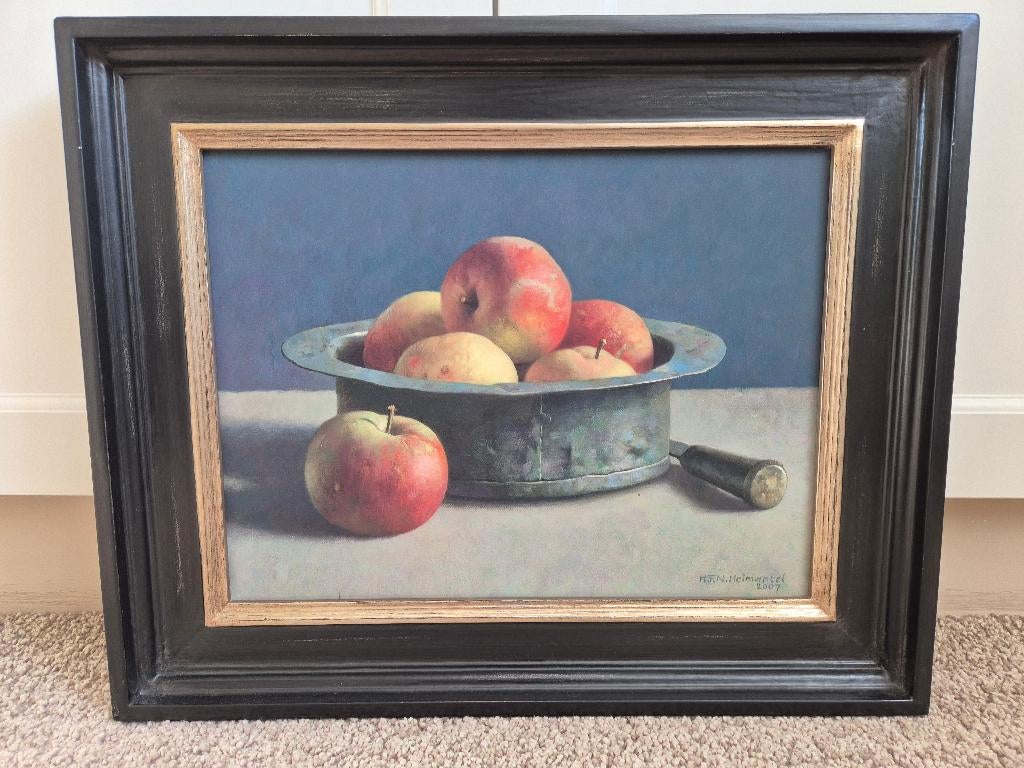 Henk Helmantel giclée stilleven koperen bak met appels, Ophalen