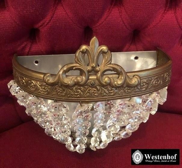 Antiek kristallen wandlamp barok koper, Huis en Inrichting, Lampen | Wandlampen, Ophalen of Verzenden, Gebruikt, Overige materialen