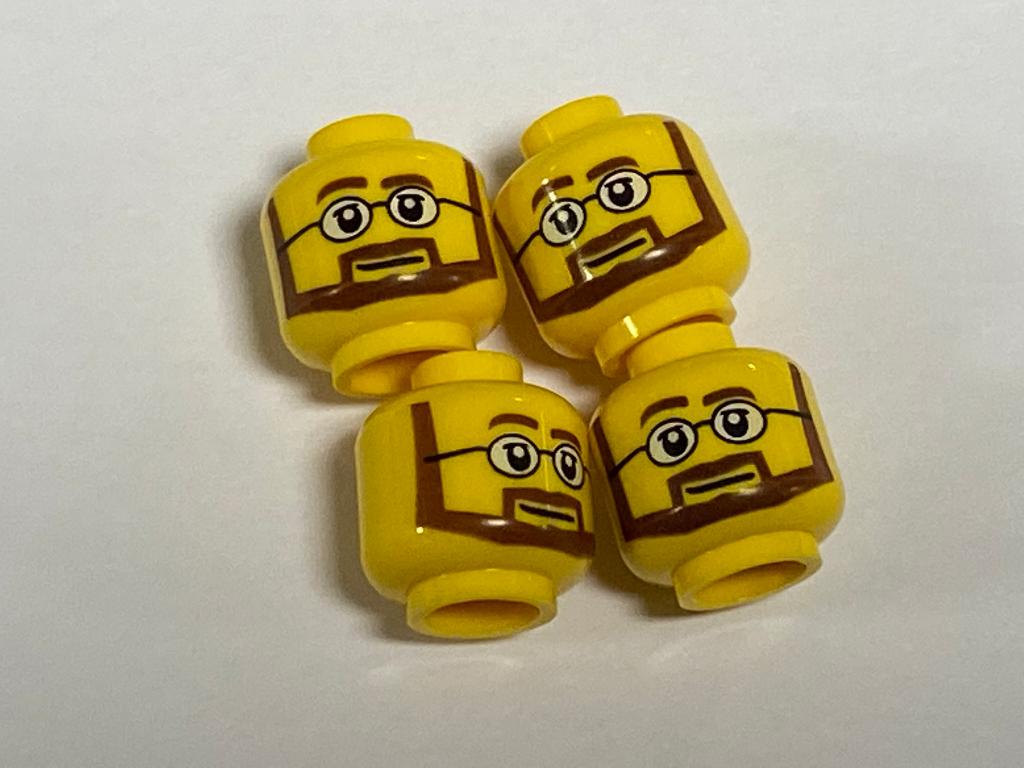 Partij Lego 4x nieuwe geel hoofd met bruine baard en bril, Ophalen of Verzenden, Nieuw, Losse stenen, Lego