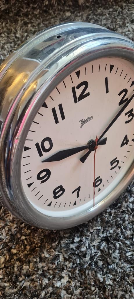 Vintage Palmtag School Klok - Chroom Rand, Antiek en Kunst, Ophalen of Verzenden