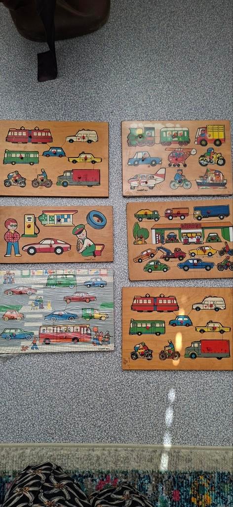 6 houten knop puzzels  jaren 60, Ophalen of Verzenden, Gebruikt