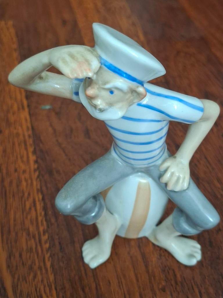 Porseleinen beeldje zeeman met peuk, Ophalen of Verzenden, Gebruikt, Mens