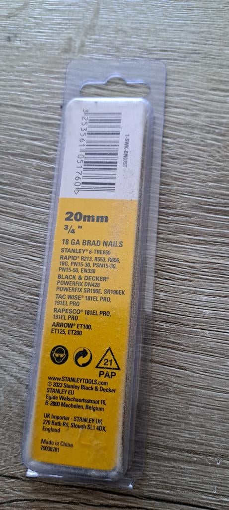 625 stuks Stanley 20mm 18 GA Brad Nagels voor Tackers, Ophalen of Verzenden, Nieuw, Minder dan 50 mm, Spijkers