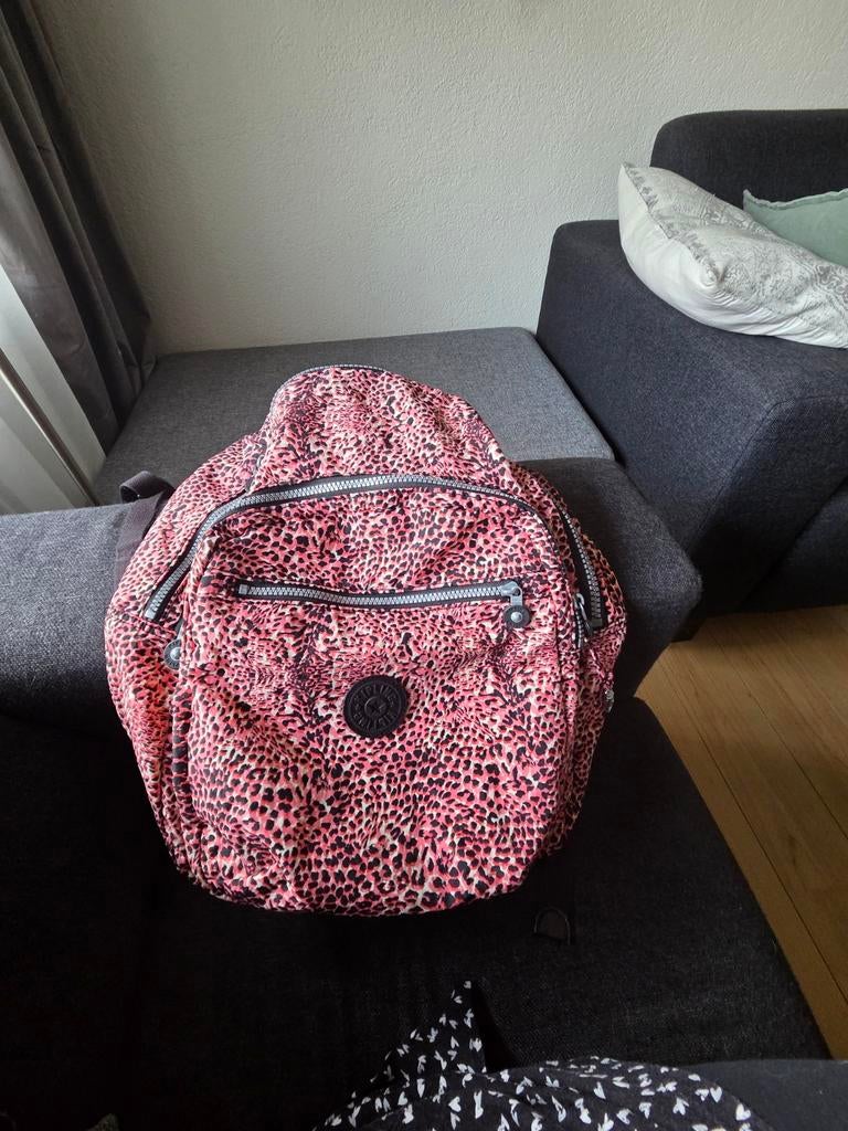 Kipling Rugzak met Laptopvak - Roze Luipaardprint, Gebruikt, Kipling, 25 tot 40 cm, Ophalen of Verzenden