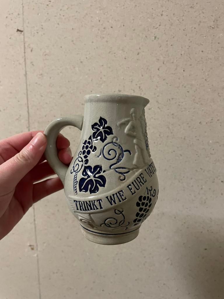 Antiek duits vaasje grijs met blauw, Ophalen of Verzenden