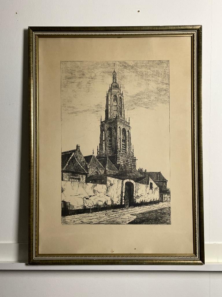 Curenatoren, Rhenen - grote litho naar J van Bakker?), Antiek en Kunst, Kunst | Etsen en Gravures, Ophalen of Verzenden, Architectuur