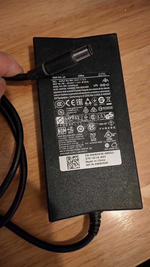 Dell 19.5V 130W laptop adapter DA130PE1-00, Computers en Software, Laptop-opladers, Ophalen of Verzenden
