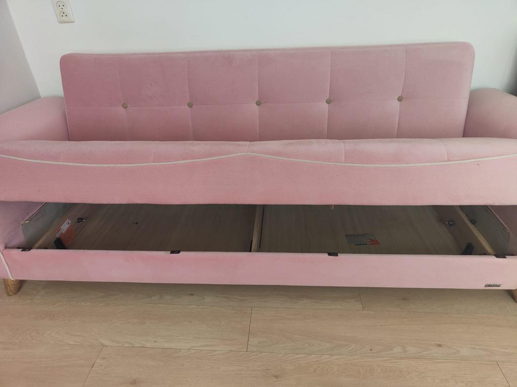 Roze bank, Gebruikt, 150 tot 200 cm, Driepersoons, 75 tot 100 cm
