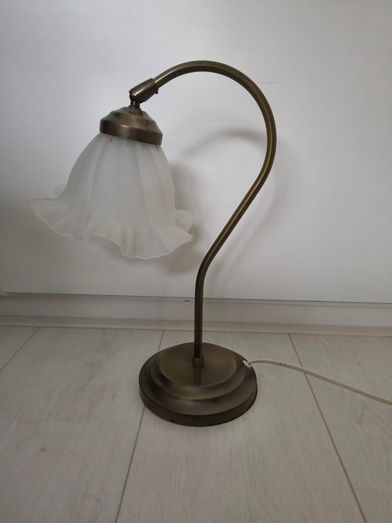 Vintage Ikea messing tafellamp met glazen kap, Gebruikt, Ophalen of Verzenden, Glas, Minder dan 50 cm