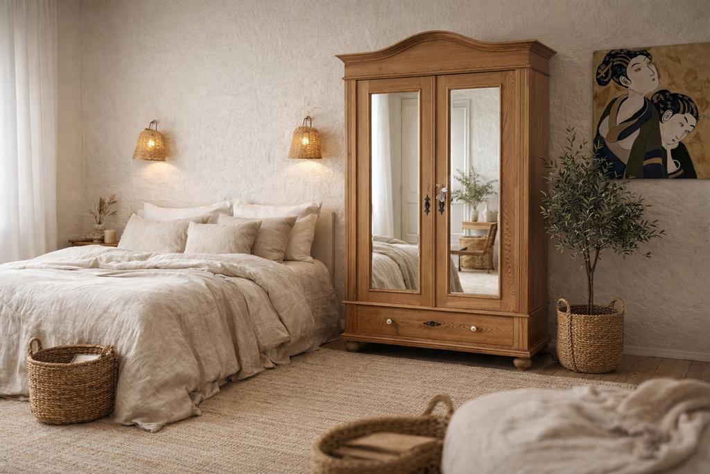 Spiegelkast linnenkast kledingkast hout meidenkast vintage, Ophalen, 100 tot 150 cm, Zo goed als nieuw, Nvt