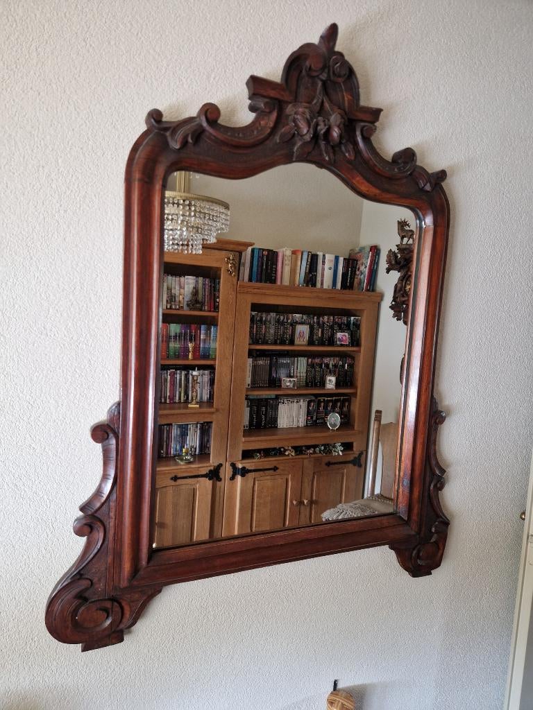 Uniek facet geslepen spiegel, brocante bewerkte eiken lijst., Ophalen of Verzenden, Overige vormen